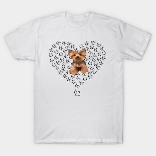 Yorkie Lover Design Paw Print Heart Valentine Yorkshire Terrier T-Shirt